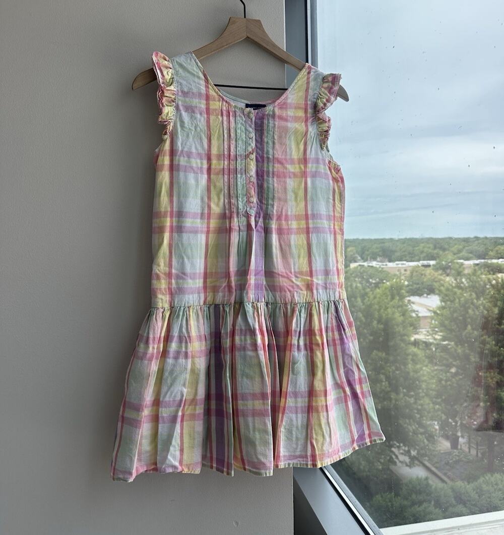 Ralph Lauren Girls Plaid Fit & Flare Sleeveless Cotton Ruffle Dress 14